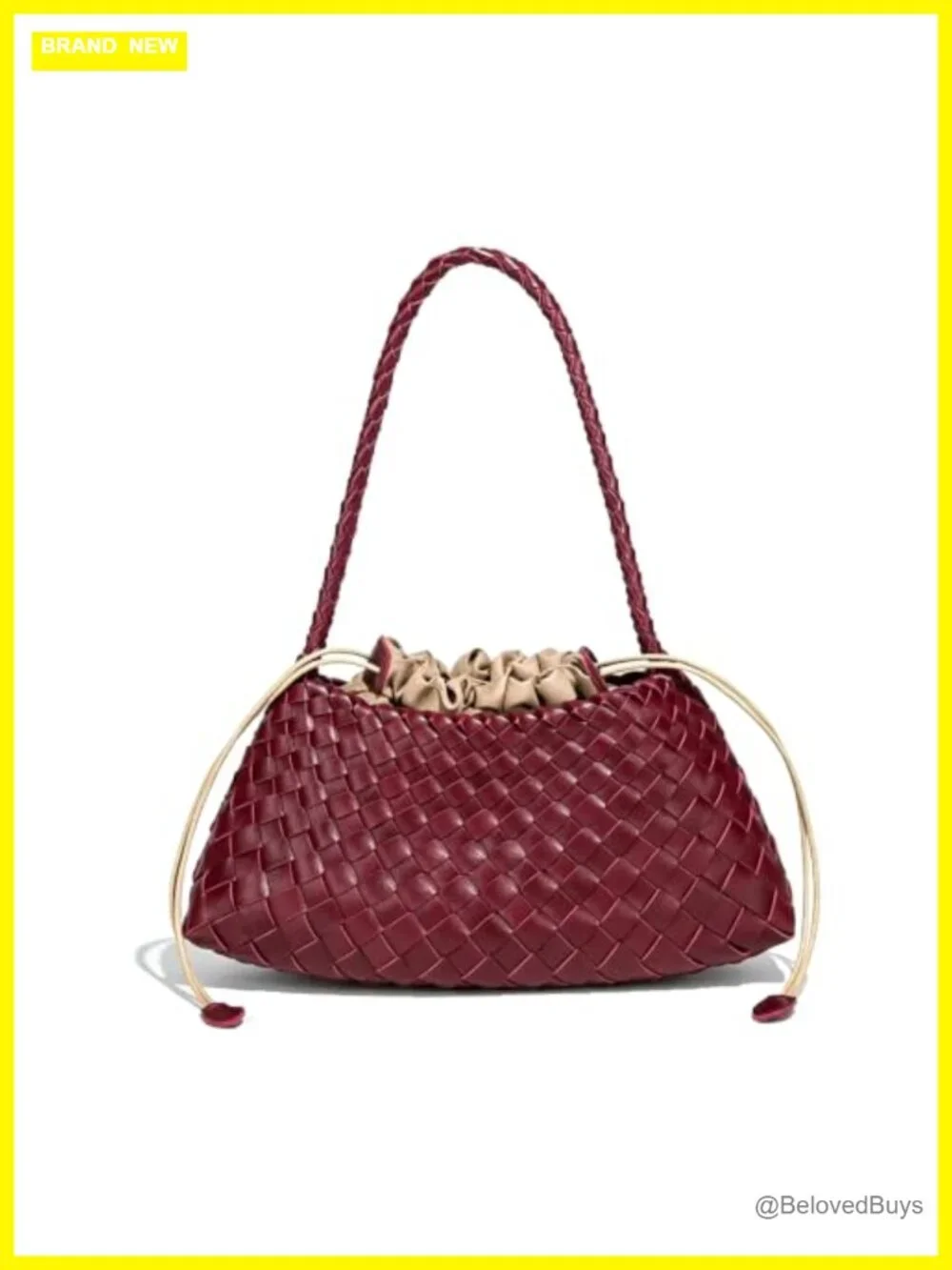 Vintage Faux Leather Hand-Woven Shoulder Hobo Bag with Detachable Drawstring